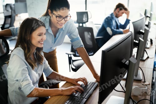 Preview: Startup programmer people group working everyday job at modern office
