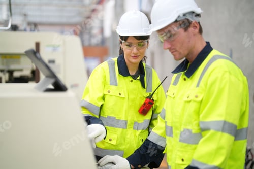 Preview: Workers checking machines in factory