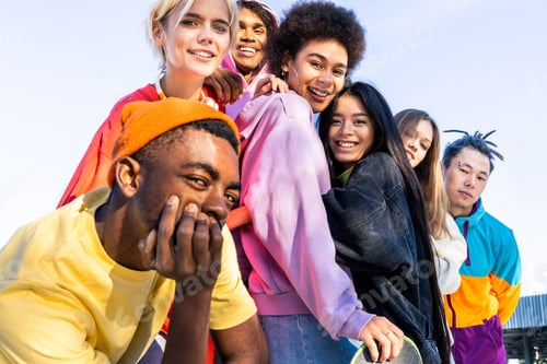 Preview: Smiling Young Adults in a Bright Urban Setting
