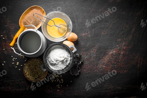 Preview: Baking background. Flour with milk, cocoa and grain.