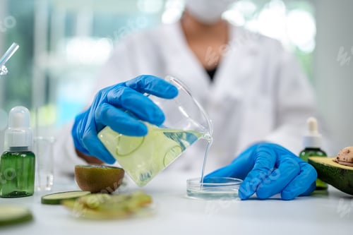 Preview: Natural organic green botany laboratory with scientific glassware, Alternative herb medicine care