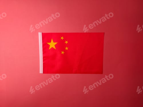 Preview: Top view china flag on a red background