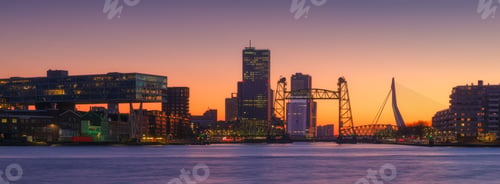 Preview: Rotterdam, The Netherlands. View at the city center. Panoramic view. Cityscape in the evening.
