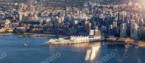 Preview: Canada Place in Downtown Vancouver, British Columbia, Canada. Aerial Modern Cityscape.