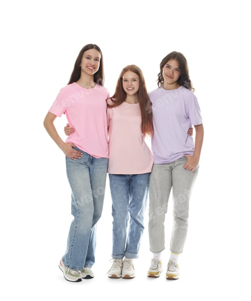Preview: Portrait of happy friends on white background