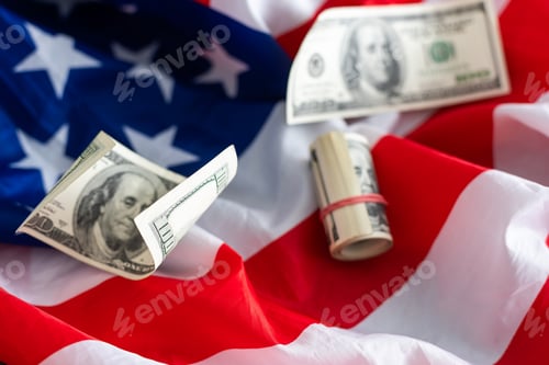 Preview: American Flag with One Hundred Dollar Bills