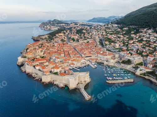 Preview: Aerial panoramic view of picturesque Dubrovnik city with old town