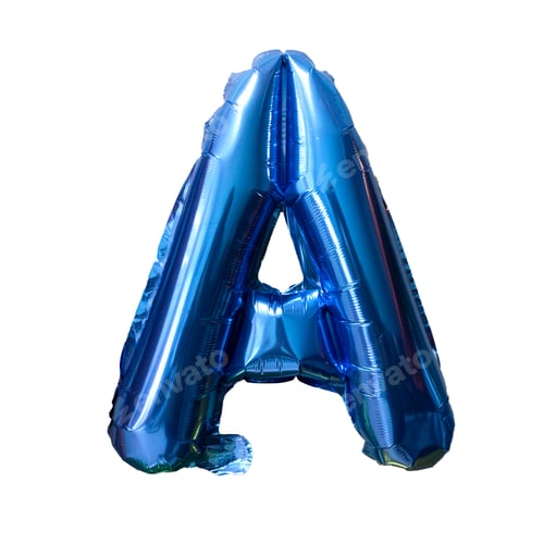 Preview: Blue foil balloon alphabet A isolated on white. Birthday greeting card. Anniversary concept.