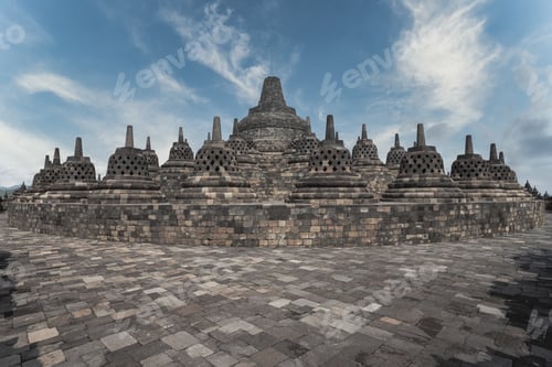 Preview: View of Borobudur Temple against the backdrop of a blue sky. Central Java, Indonesia