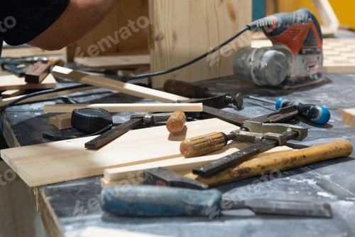 Preview: Tools of a carpenter on the work table
