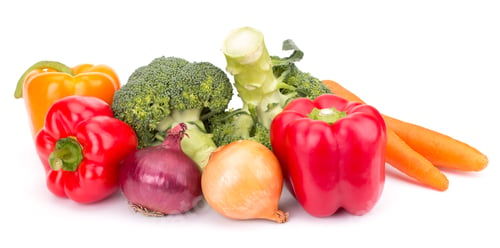 Preview: Fresh vegetables: brocolli, bell peppers, carrot, onion isolated on white background