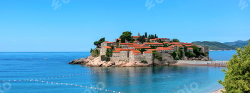 Preview: Picturesque panorama of Sveti Stefan resort-island, Montenegro, Adriatic sea, Europe