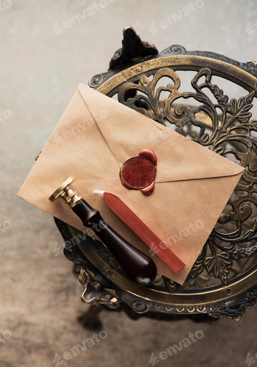 Preview: Written retro accessories with wax seal, wax seal and sealing wax for stamps