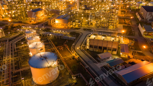 Preview: Oil Refinery plant at sunset. Gas Chemical Equipment Prodiction import export Concept,