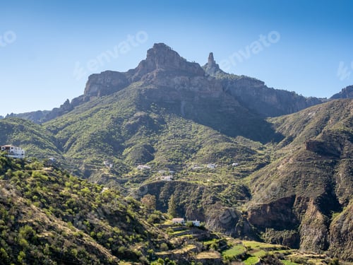 Preview: Roque Nublo and surroundings from Tejeda village, Grand Canary island, Spain.