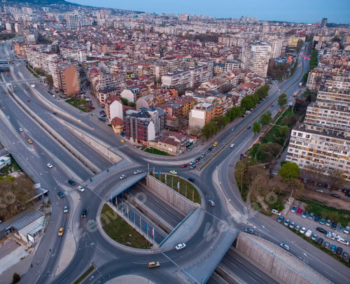 Preview: Aerial view from a drone to a road junction in the Varna city