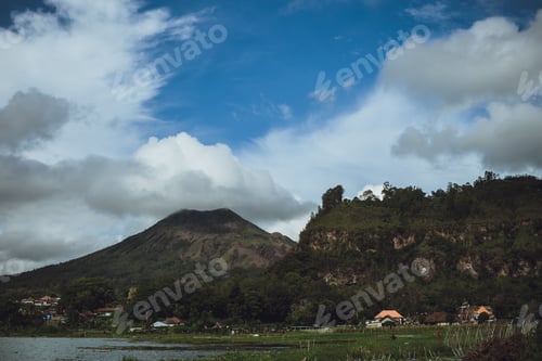 Preview: Landscape with lake on the background of mountains.