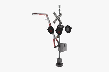 Preview: Damaged Railway Crossing Gate with Signal Lights
