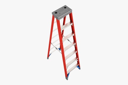 Preview: Red Industrial Double-Sided Stepladder with Tool Tray
