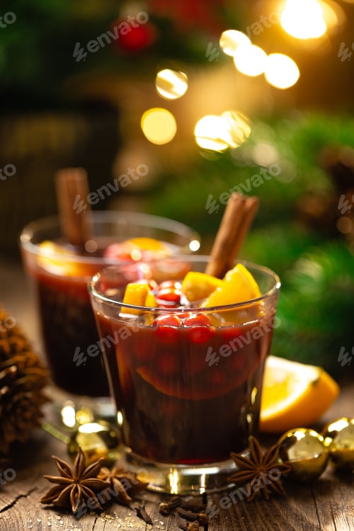 Preview: Christmas, New Year, Xmas or Noel mulled wine with decorations
