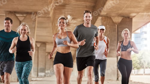 Preview: Adults exercising with running club group