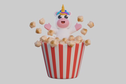Preview: Cartoon unicorn popcorn bucket scene