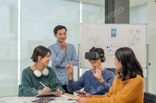 Preview: Creativity digital development .businessman use VR glasses virtual reality headset for ux developer