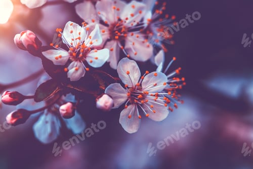 Preview: Blooming Cherry Blossoms with Golden Light and Bokeh