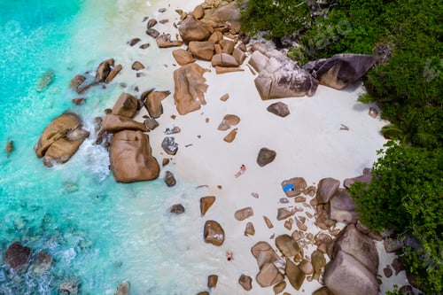Preview: Drone view from above at Anse Lazio beach Praslin Island Seychelles
