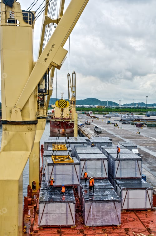 Preview: ฉargo loading into the ship in port shipyard