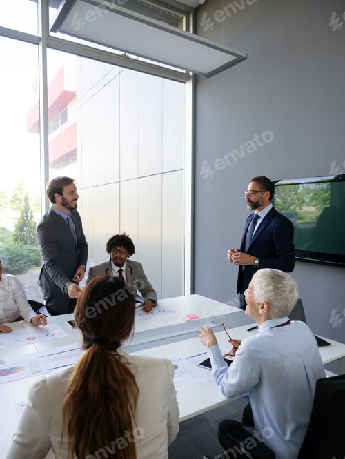 Preview: Corporate business team and manager in meeting. Business, people, teamwork concept