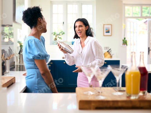 Preview: Two Mature Female Friends At Home Having Fun Mixing Cocktails Together