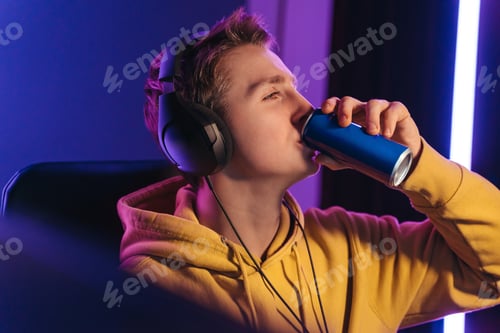 Preview: Pro gamer drinking energy drink at night