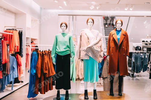 Preview: Mannequins Dressed In Female Woman Casual Clothes In Store Of Sh