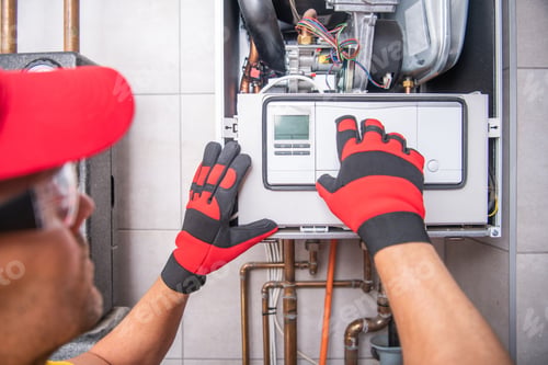 Preview: Gas Heater Repairing Performed by Caucasian Technician