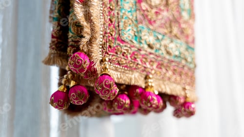Preview: Vibrant fabric drapes on a clothesline