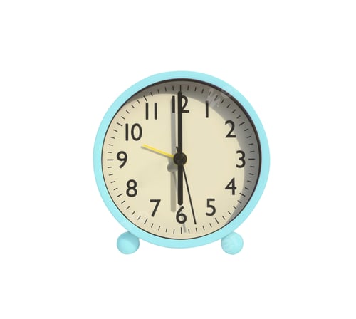 Preview: Pastel Round Alarm Clock in 6 o'clock Isolated on white background with Clipping Path