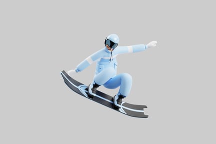 Pose de acción de snowboarder de dibujos animados