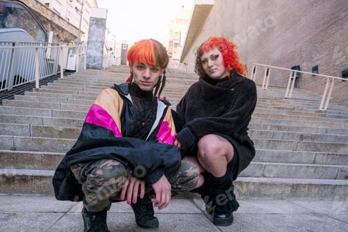 Preview: Couple of a boy with a transgender girl with an urban look.