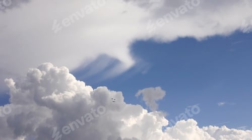 Preview: Funny Cloud Photo - Photograph Of Two Levels Of Clouds With Blue Sky In Between And Three Birds