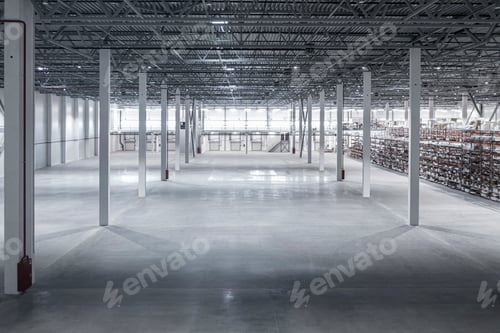 Preview: Factory or warehouse or industrial building Modern interior design with concrete floor