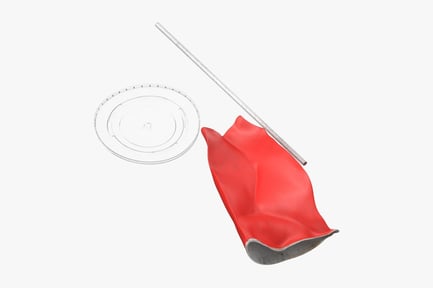 Preview: Fast Food Cup Flattened, Wavy Red Form with Cylindrical Protrusion