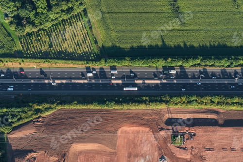 Preview: Aerial view of M5 Worcester motorway, Worcester, England, UK