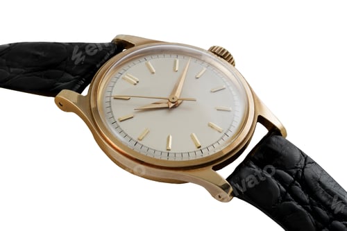 Preview: Closeup shot of a modern golden wristwatch on a white background