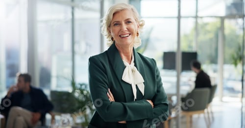 Preview: Portrait, arms crossed and mature with business woman in office for event planner, pride and creati