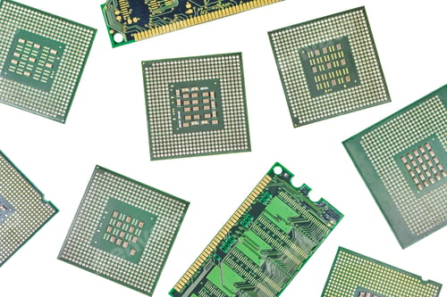 Preview: Bunch of CPU, central processor units and RAM, random-access memory, isolated background