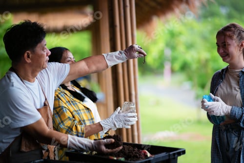 Preview: Children and teacher learning plant fruit and vegetable agriculture laughing scary earthworm