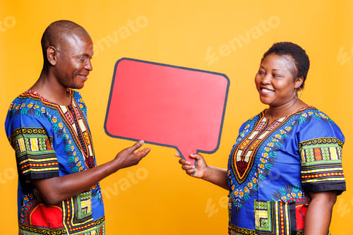 Preview: Couple holding red speech bubble mockup