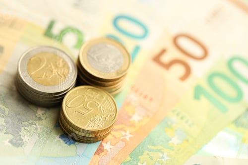 Preview: European money euro banknotesand coins. Bills of European union currency