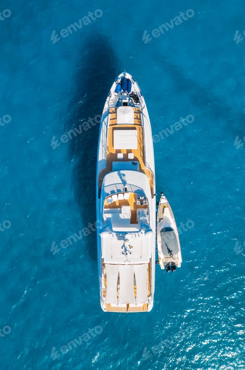 Preview: Aerial view of beautiful luxury yacht and boat in blue sea